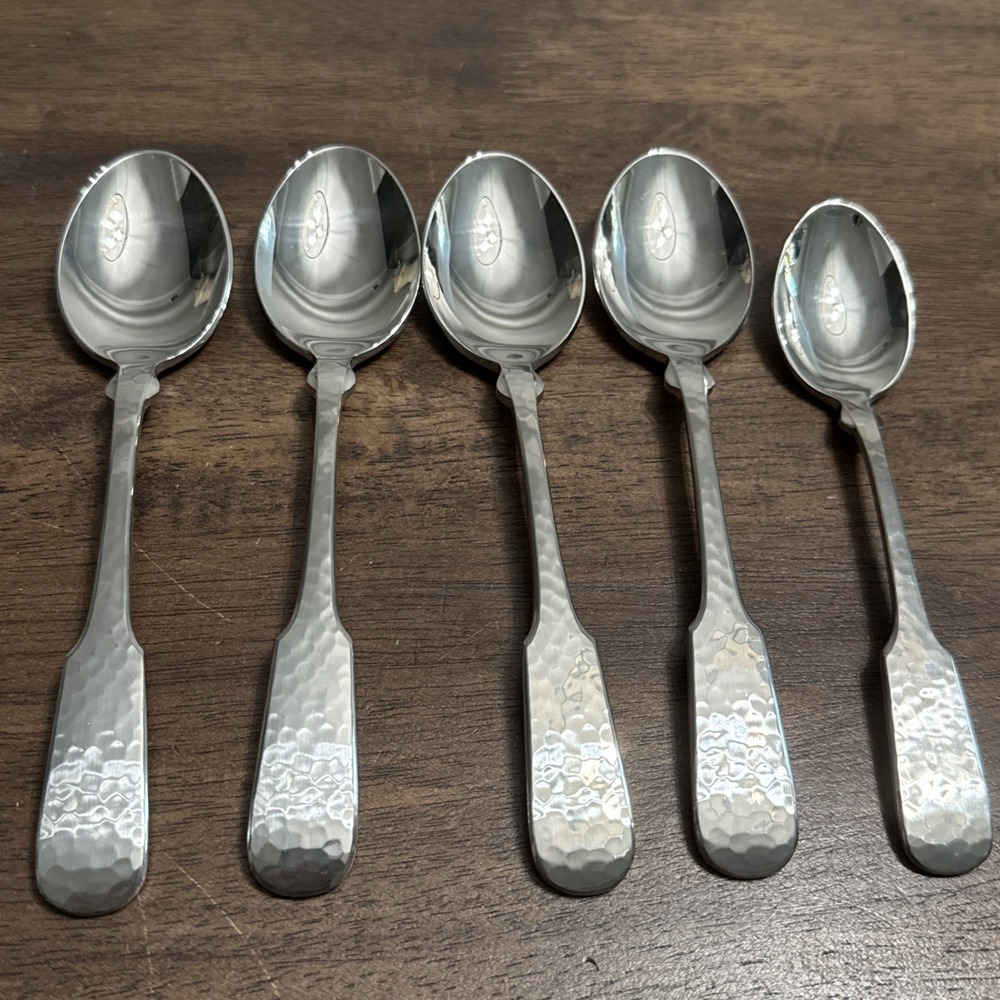 Towle HAMMERSMITH 18/8 Stainless 7-1/8" Soup Spoon (4) Spoon (1) Germany Lot/5